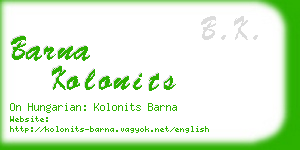 barna kolonits business card